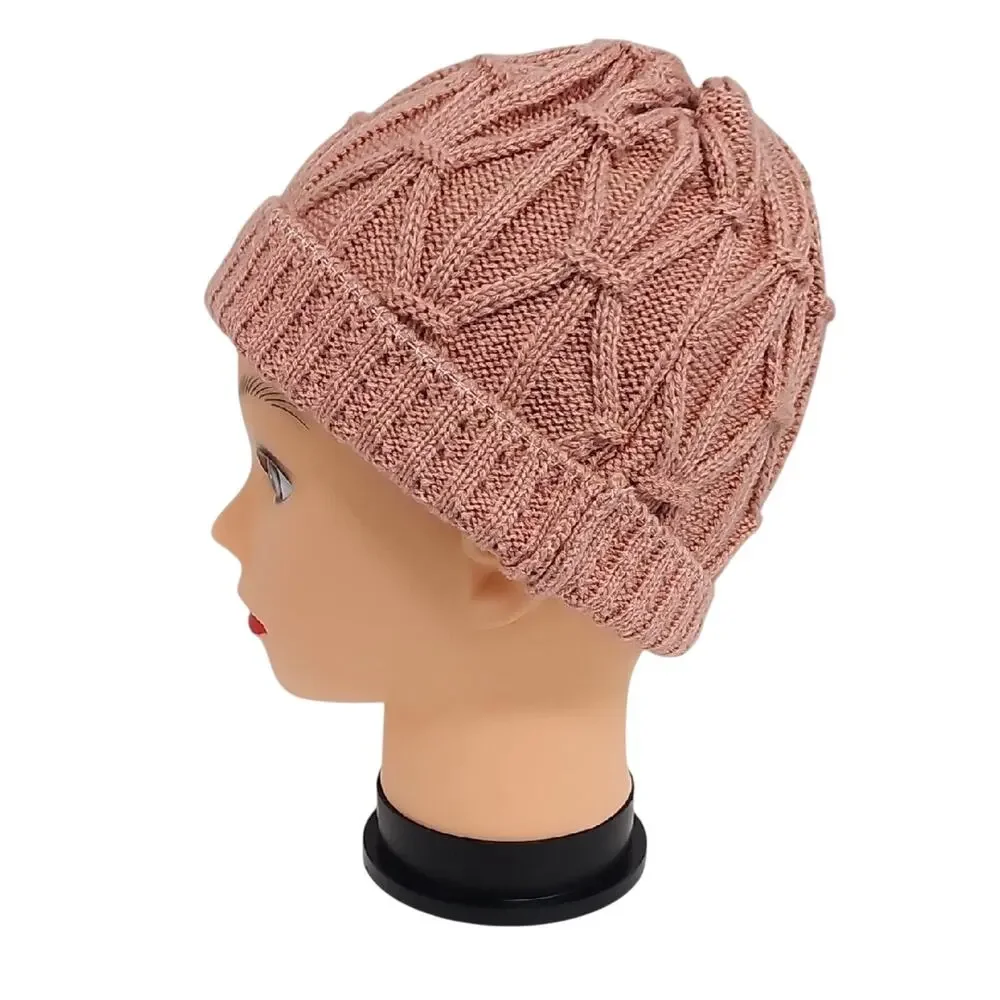 Women's Chic Blush Pink Knit Fall Winter Beanie Hat Skull Cap OSFM